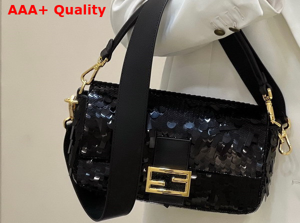 Fendi Baguette Black Sequin and Leather Bag Replica