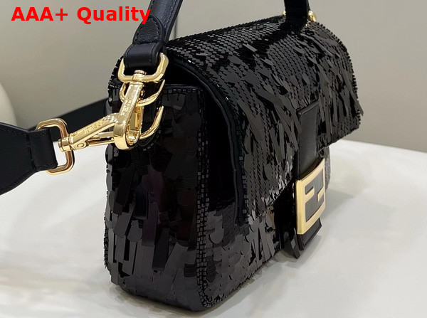 Fendi Baguette Black Sequin and Leather Bag Replica