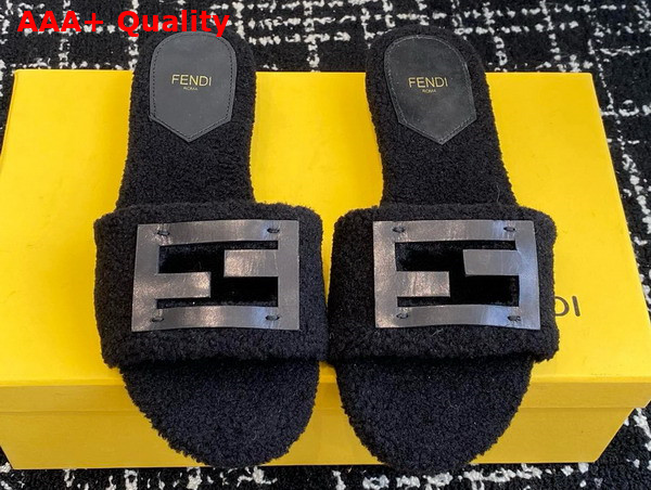 Fendi Baguette Black Shearling Slides Replica