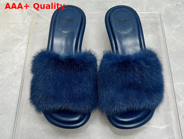 Fendi Baguette Blue Mink Slides Replica