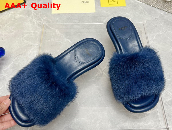 Fendi Baguette Blue Mink Slides Replica