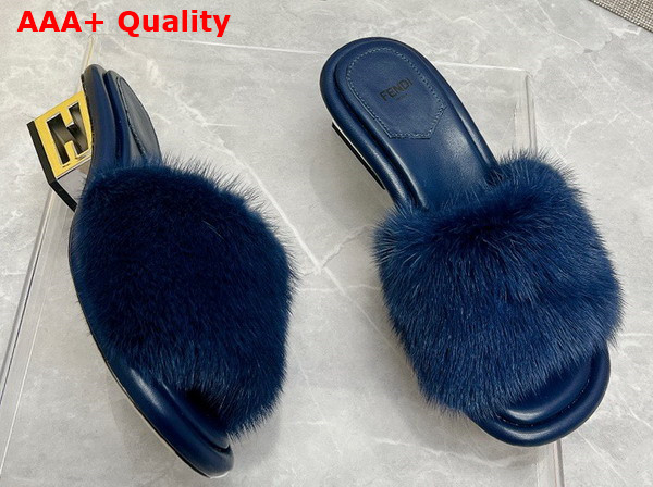 Fendi Baguette Blue Mink Slides Replica