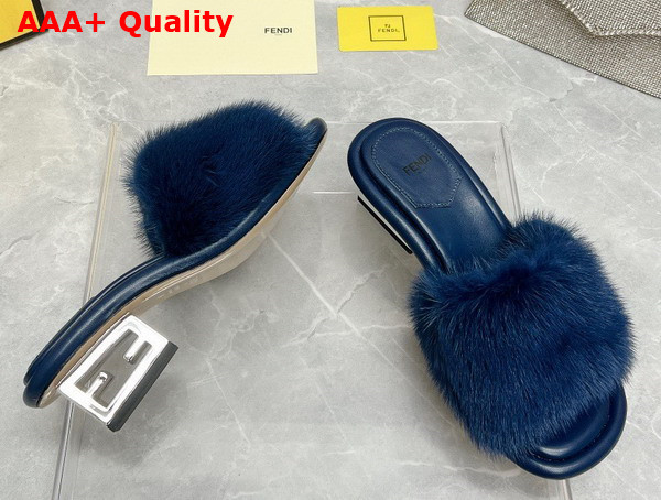 Fendi Baguette Blue Mink Slides Replica