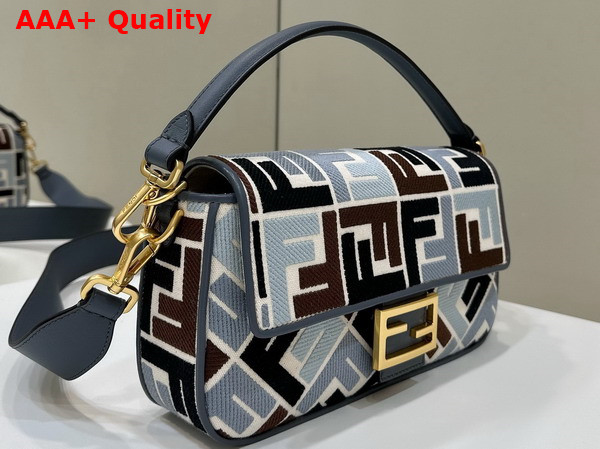 Fendi Baguette Blue Multicolor Canvas Bag with FF Embroidery Replica