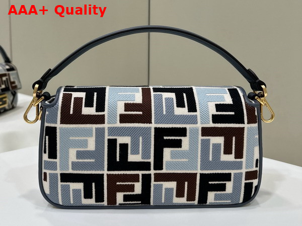 Fendi Baguette Blue Multicolor Canvas Bag with FF Embroidery Replica