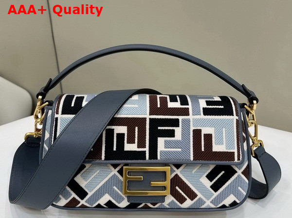 Fendi Baguette Blue Multicolor Canvas Bag with FF Embroidery Replica