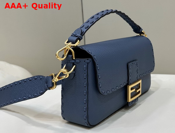 Fendi Baguette Blue Selleria Bag with Oversize Topstitching Replica