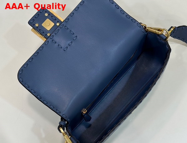 Fendi Baguette Blue Selleria Bag with Oversize Topstitching Replica