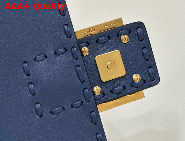 Fendi Baguette Blue Selleria Bag with Oversize Topstitching Replica