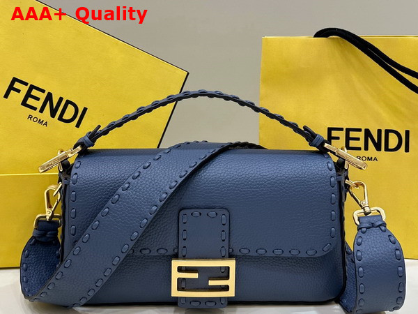 Fendi Baguette Blue Selleria Bag with Oversize Topstitching Replica