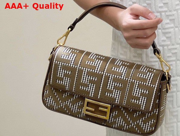 Fendi Baguette Brown Houndstooth Wool Bag with FF Embroidery Replica