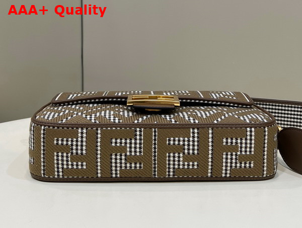 Fendi Baguette Brown Houndstooth Wool Bag with FF Embroidery Replica