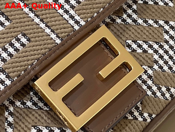 Fendi Baguette Brown Houndstooth Wool Bag with FF Embroidery Replica