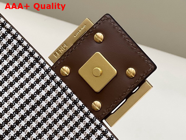 Fendi Baguette Brown Houndstooth Wool Bag with FF Embroidery Replica