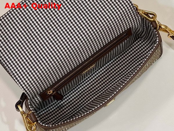 Fendi Baguette Brown Houndstooth Wool Bag with FF Embroidery Replica