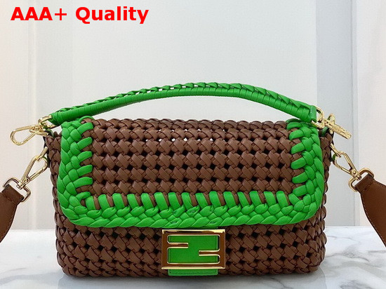 Fendi Baguette Brown Leather Interlace Bag Replica