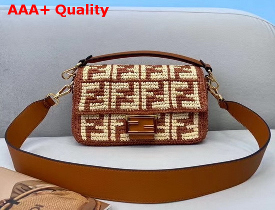 Fendi Baguette Brown Raffia FF Bag Replica