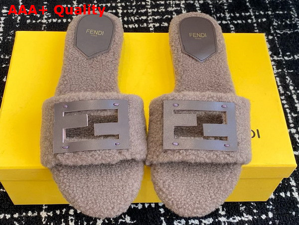 Fendi Baguette Brown Shearling Slides Replica