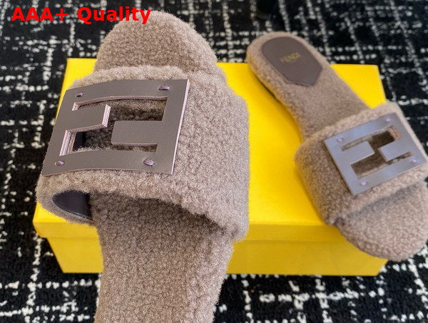 Fendi Baguette Brown Shearling Slides Replica