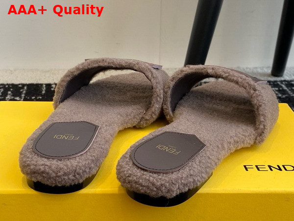 Fendi Baguette Brown Shearling Slides Replica