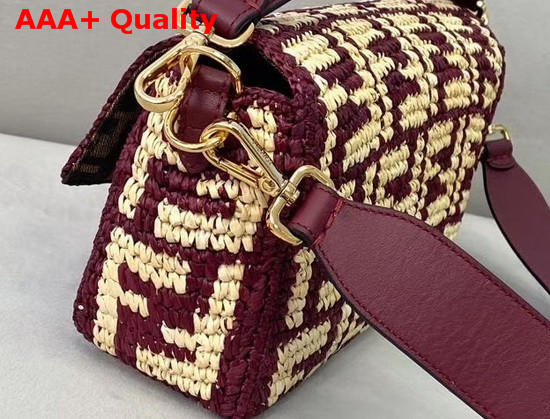 Fendi Baguette Burgundy Raffia FF Bag Replica