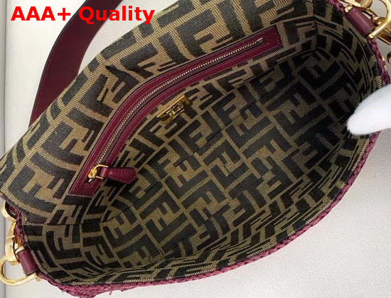 Fendi Baguette Burgundy Raffia FF Bag Replica