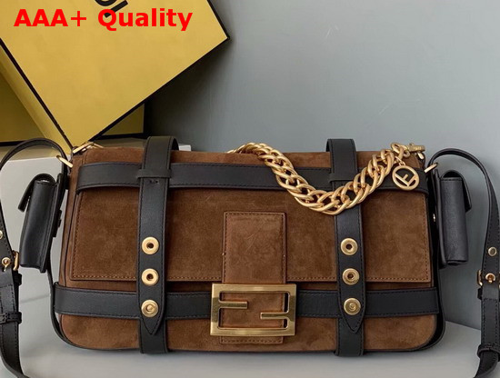 Fendi Baguette Cage Brown Suede Bag Replica