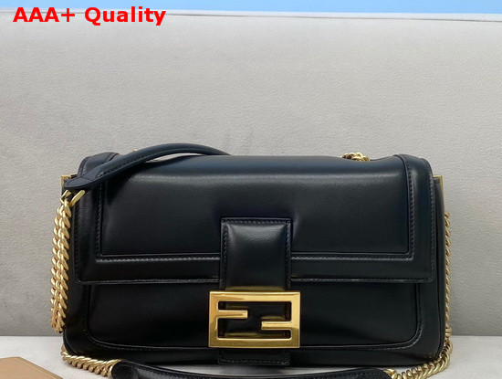 Fendi Baguette Chain Black Nappa Leather Bag Replica