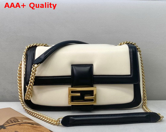 Fendi Baguette Chain Black and White Nappa Leather Bag Replica