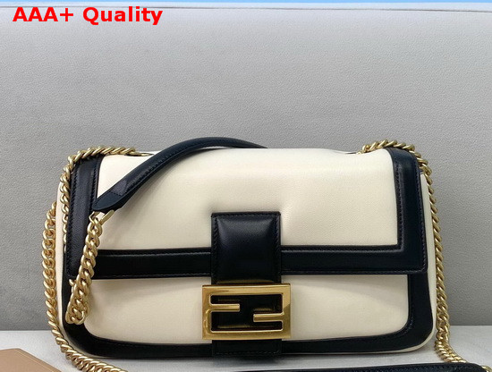 Fendi Baguette Chain Black and White Nappa Leather Bag Replica