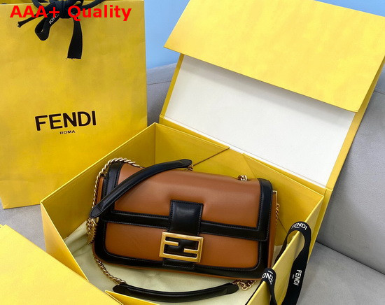 Fendi Baguette Chain Brown and Black Nappa Leather Bag Replica