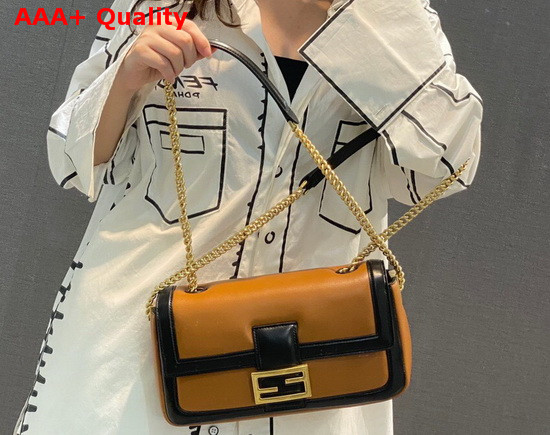 Fendi Baguette Chain Brown and Black Nappa Leather Bag Replica