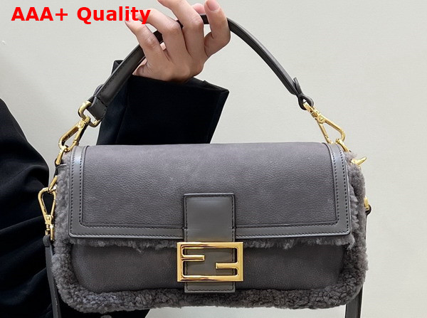 Fendi Baguette Dark Gray Sheepskin Bag Replica