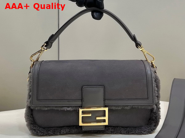 Fendi Baguette Dark Gray Sheepskin Bag Replica