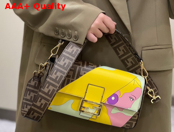 Fendi Baguette FF Glazed fabric Bag with Inlay Multicolor Replica