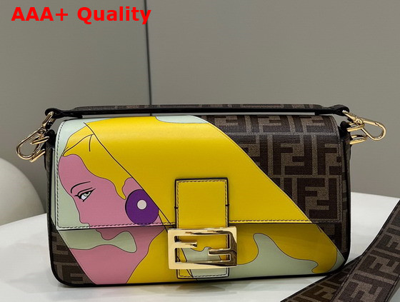 Fendi Baguette FF Glazed fabric Bag with Inlay Multicolor Replica