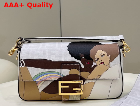 Fendi Baguette FF White Glazed Fabric Bag with Inlay Replica