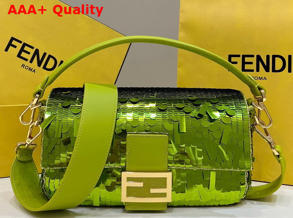 Fendi Baguette Green Sequin and Leather Bag Replica