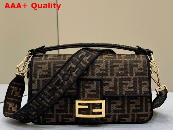 Fendi Baguette Jacquard FF Fabric Bag in Brown Replica