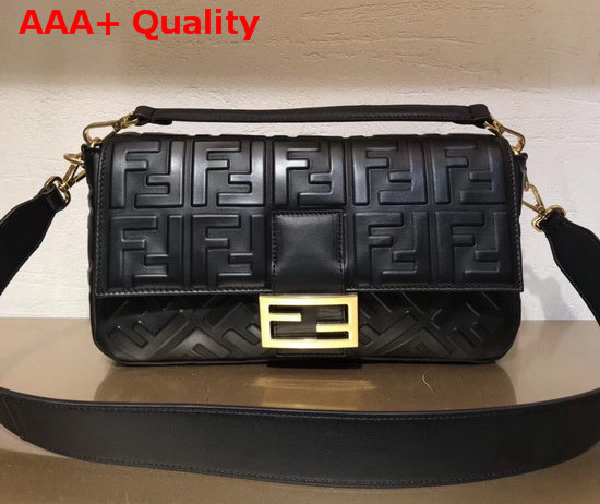 Fendi Baguette Large Bag in Black Lambskin with All Over FF Motif Replica