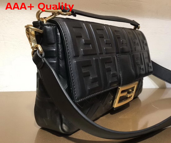 Fendi Baguette Large Bag in Black Lambskin with All Over FF Motif Replica