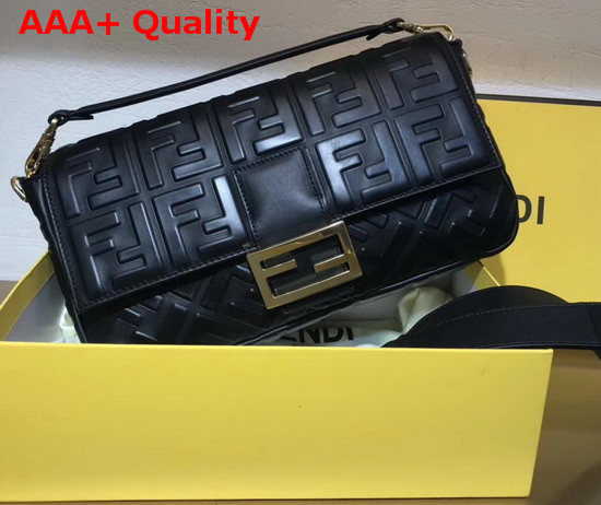 Fendi Baguette Large Bag in Black Lambskin with All Over FF Motif Replica