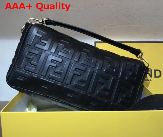 Fendi Baguette Large Bag in Black Lambskin with All Over FF Motif Replica