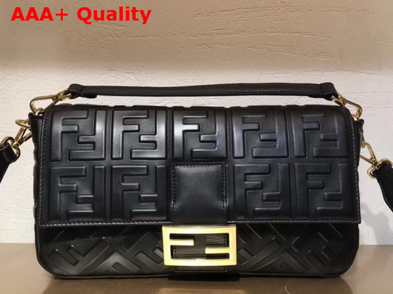 Fendi Baguette Large Bag in Black Lambskin with All Over FF Motif Replica