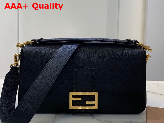 Fendi Baguette Large Bag in Black Romano Leather Replica