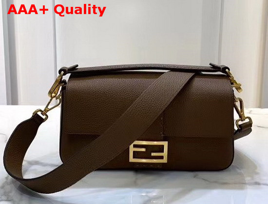 Fendi Baguette Large Bag in Brown Romano Leather Replica