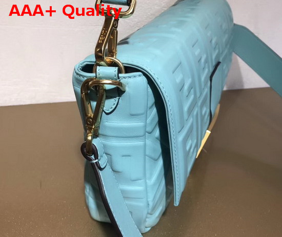 Fendi Baguette Large Bag in Pale Blue Lambskin with All Over FF Motif Replica