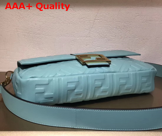 Fendi Baguette Large Bag in Pale Blue Lambskin with All Over FF Motif Replica