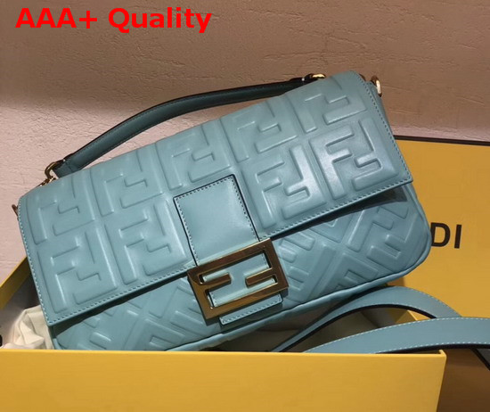 Fendi Baguette Large Bag in Pale Blue Lambskin with All Over FF Motif Replica