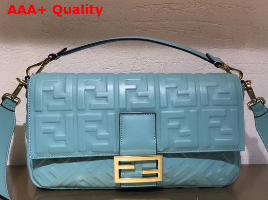 Fendi Baguette Large Bag in Pale Blue Lambskin with All Over FF Motif Replica